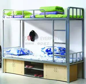 Cheap Hostel Metal Double Bunk Bed with Stairs and Storage