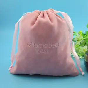 Custom sac en velour Pink Velour Drawstring Bags With Logo Embossed