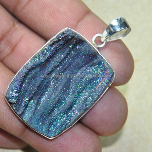 สร้อยคอ925เงินสเตอร์ลิง unisex พร้อมจี้น้ำแข็งสีเขียวอ่อนทำด้วยมือแฟชั่นอัญมณีชุบทอง - Product Image 3