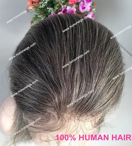 बड़ी उम्र की महिलाओं के लिए F857 सफेद बाल पूर्ण फीता विग 60% ग्रे बाल 40% प्राकृतिक काले रंग कस्टम आकार के साथ wigs भरा हाथ बंधे wigs