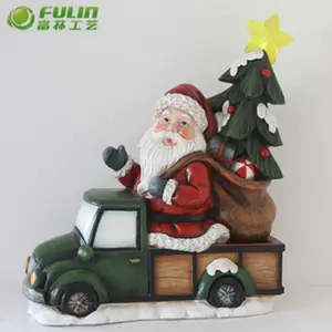 Poli reçine Santa X'mas ağacı heykeli noel dekorasyon heykelcik led değişen renk ışık ile