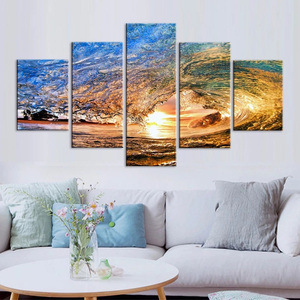 Pinturas en lienzo para marco de arte de pared de salón, 5 piezas, puesta de sol, Océano, olas, imágenes, impresiones de alta definición, póster de paisaje marino, decoración del hogar - Product Image 2