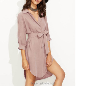 <span class=keywords><strong>Robe</strong></span> chemise caché Coeur dobladillo curvado auto tie mini camisa vestido - Product Image 2