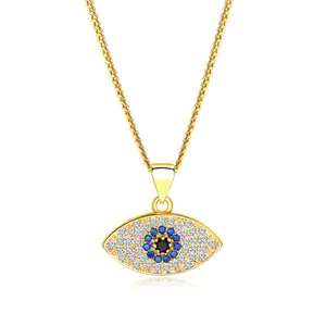 Wholesale 18K gold plated copper and zircon eyes shaped women necklace