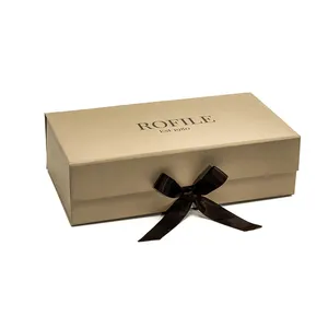 elegant custom recycled foldable rigid paper box for clothes or T-Shirts packing collapsible gift box with ribbon for wedding