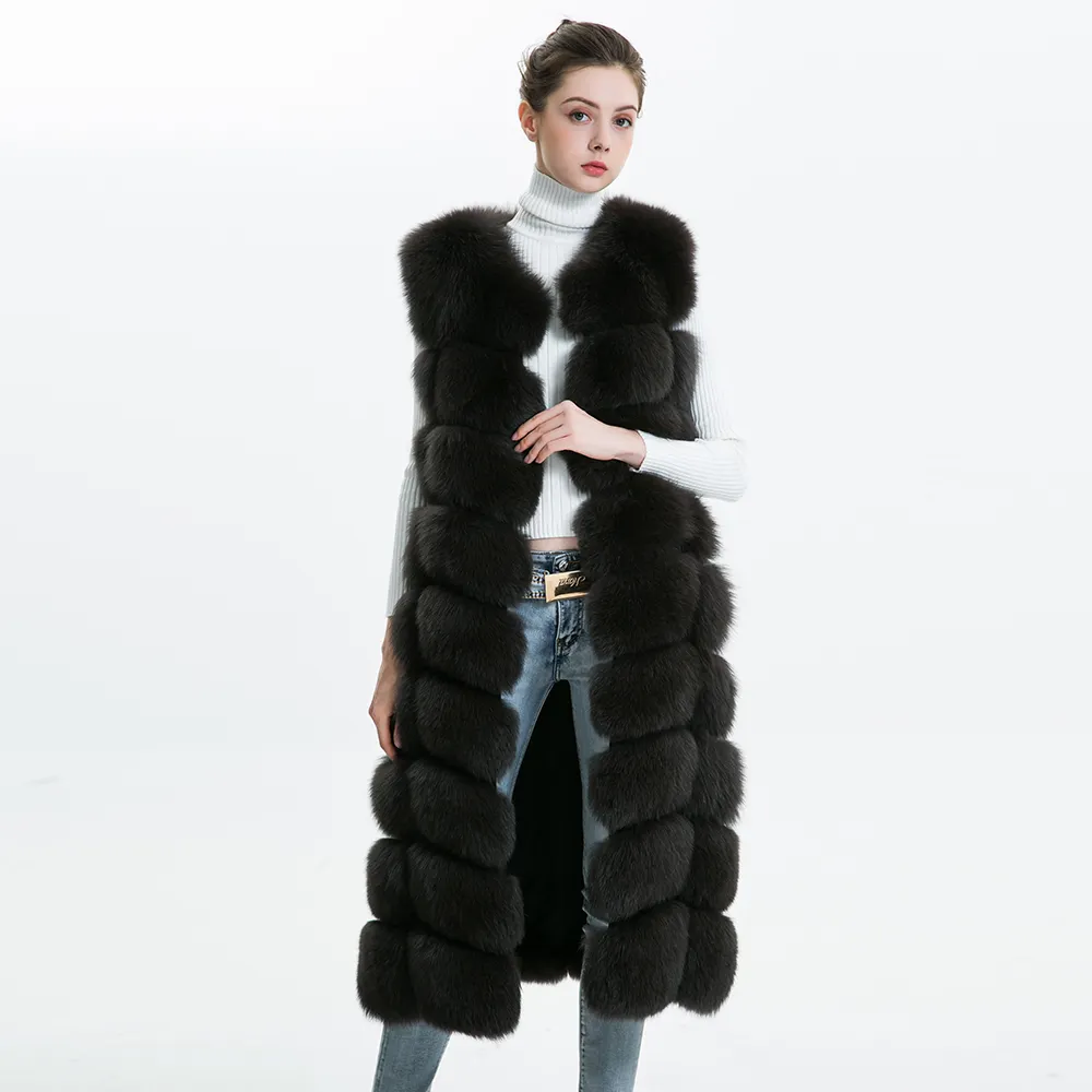 New Fashion Sexy Women Fur Vest Real Fox Fur Warm Sleeveless Outerwear Custom Long Fur Vest