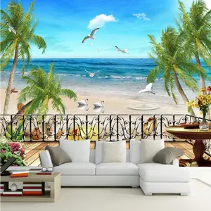 3D wallpaper Maldives Seascape Landscape Painting Coconut Tree Mural 3D Wallpaper Home Decoration wallpaper designs