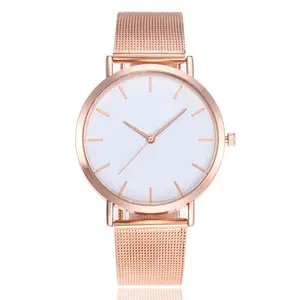 Relojes de cuarzo modernos para mujer, reloj de pulsera con correa de malla de oro rosa romántico con personalidad (KWT2148)