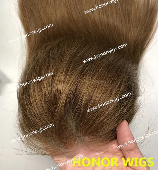 Perruque full lace wig F882 lisse et soyeuse en PU, cheveux super fins, couleur #6 brun moyen, petite ou moyenne, taille personnalisée
