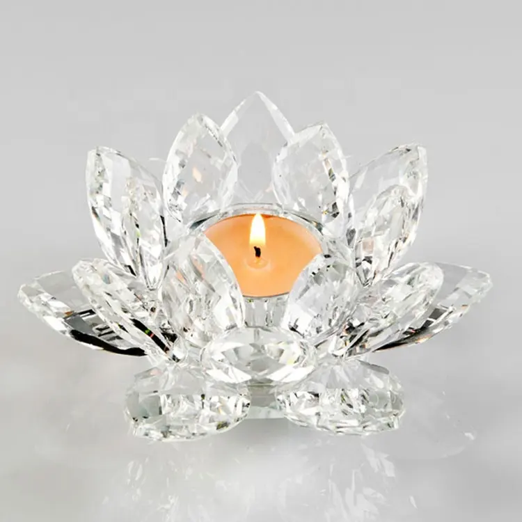 Toptan güzel tasarım el yapımı crystal clear lotus mumluklar düğün dekorasyon için