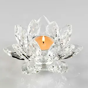 Wholesale beautiful design handmade crystal clear lotus candle holders for wedding decoration