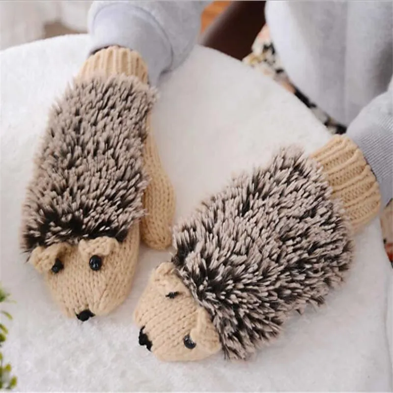 โรงงานขายส่งฤดูหนาวเกาหลีน่ารักการ์ตูนแฟชั่นนักเรียน mittens ถักขนสัตว์ hedgehog หนาถุงมือผู้หญิง