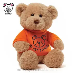 Çin oyuncak fabrikası peluş oyuncak ayı T shirt toptan özel LOGO sevimli yumuşak peluş oyuncak kahverengi ayıcık