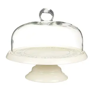 Venta caliente personalizada hecha a mano de cerámica soporte de la torta con cúpula de vidrio