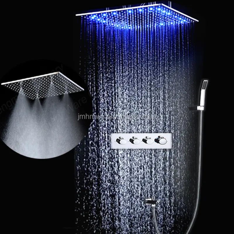 Led lumière Douche Moderne Pluie Douche Kits avec 3 Fonction Thermostatique Haute Valve De Dérivation De Débit