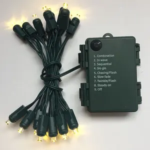 5MM LED Battery Operated Christmas Mini Light String Set, Warm White, Green Wire, 20 Light, 6.5' Long