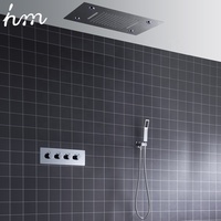 Robinetterie thermostatique de douche, salle de bains, grand plafond LED Double chute d'eau, changement de couleur automatique