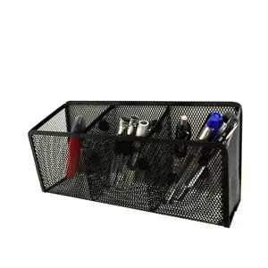 Multifunction Marker and Pen Organizer Magnetic Wall Hanging Metal Mesh Pencil Holder with 3 Compartments