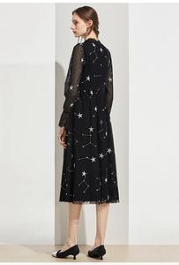 Nero di modo del Puntino di Polka Della Maglia Del Merletto Del Ricamo <span class=keywords><strong>Maniche</strong></span> <span class=keywords><strong>Lunghe</strong></span> Ruffle <span class=keywords><strong>Maniche</strong></span> Nero Abiti Eleganti - Product Image 4