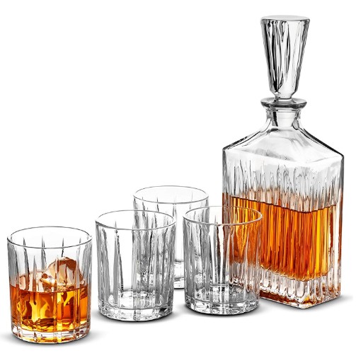 Liquor Decanter & 4 Whiskey Glass Set Perfect Whiskey Decanter Set for Scotch