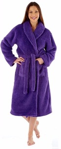 Peignoir d'hiver pour <span class=keywords><strong>femme</strong></span> en <span class=keywords><strong>polaire</strong></span> thermique 100% polyester, longueur genou, bleu marine, rouge, violet, corail - Product Image 3