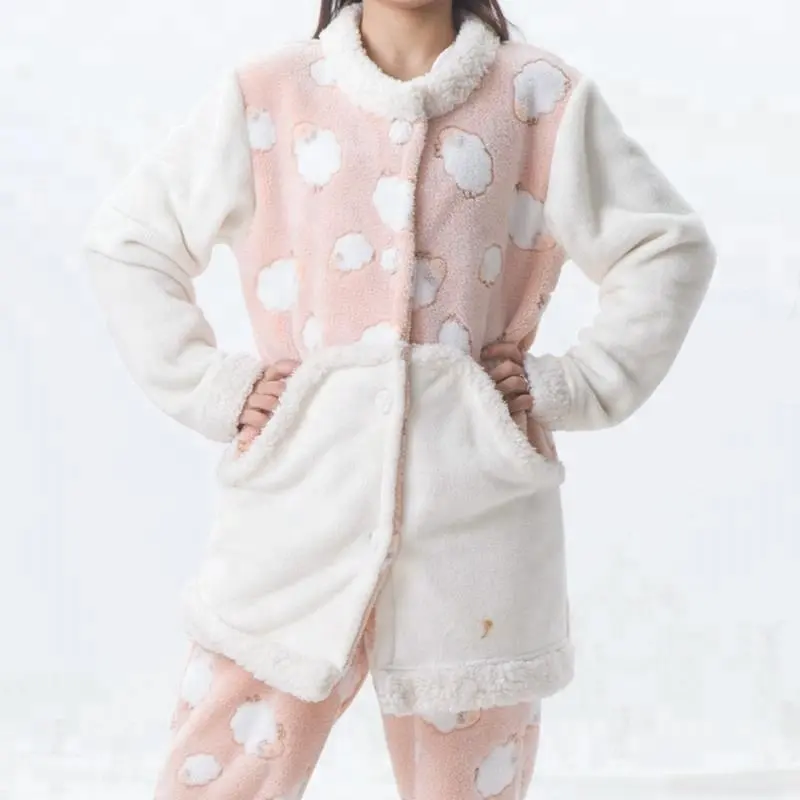 Теплый теплый зимний комплект с принтом животных, женские пижамы