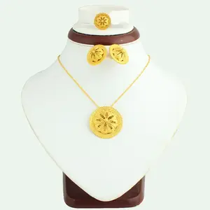 India African Engagement Wedding Set for Woman Girls 18k Gold Plated Jewelry Set