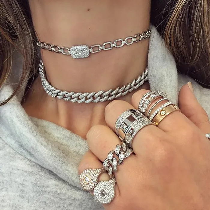 Missjewelry gargantilla de joyería de plata de ley 925 de moda, conjuntos de joyería de collar de diamantes de circonia cúbica para mujer