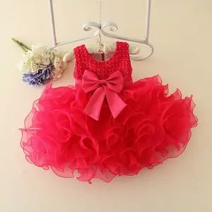 Mini vestido de baile rosa para meninas, de alta qualidade, bebês, meninas, frisado, vestido de noite para crianças, primeiro vestido com tutu de comunhão