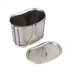 700ML 스테인레스 스틸 캠핑 컵 휴대용 핸들 뚜껑 배낭 커피 냄비 컵