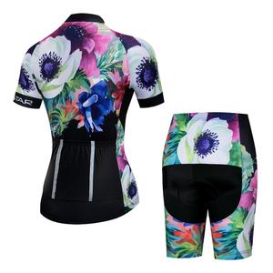 Completo da <span class=keywords><strong>Ciclismo</strong></span> da Donna con Maglia e Pantaloncini Imbottiti, Traspirante, ad Asciugatura Rapida, Antibatterico, Manica Corta, <span class=keywords><strong>Abbigliamento</strong></span> MTB Riflettente 100% - Product Image 4