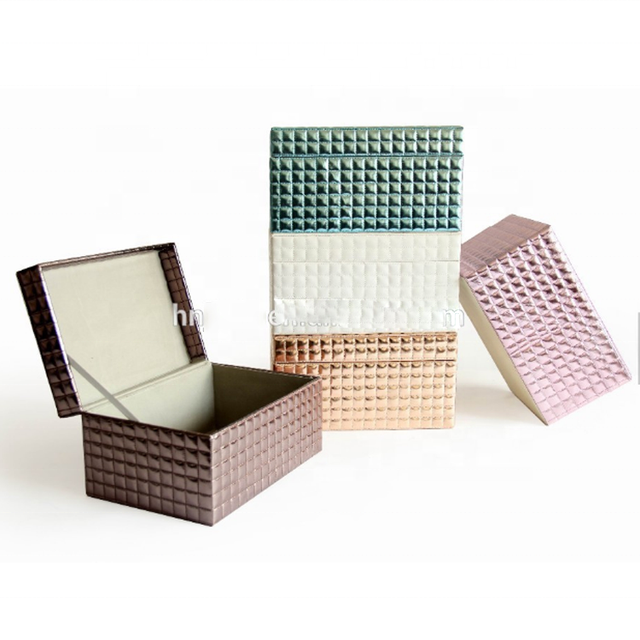 Grid Faux Leather Rectangular Big Jewellery Storage Box