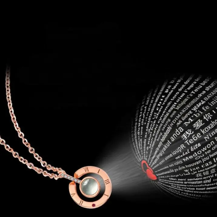 100 Language I Love You Crystal Rhinestone Fashion Pendant Projection Necklace