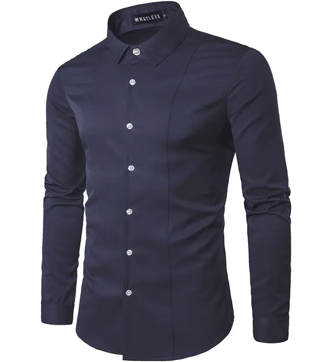 عالية الجودة الكلاسيكية تصميم الصلبة ضئيلة تيشيرت ضيق بأكمام طويلة اللباس قميص للرجال