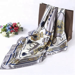 2025 New Arrival Luxury Branded Silk Scarf square Printed Satin Hijab Hot Selling Chain Design Women <strong>Head</strong> <strong>Wrap</strong> - Product Image 1