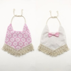 White pink baby bib bandana lace stripe bow child small goat's christening bib apron feeding accessories - Product Image 1