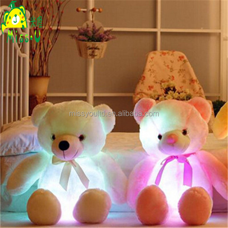 Оптовая продажа, милые мягкие плюшевые игрушки, ночное освещение, красочный медведь, плюшевые светодиодные игрушки