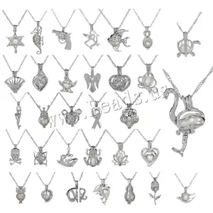 Pendentif <span class=keywords><strong>cage</strong></span> en perle d'eau douce classique et mignon, collier à fermoir, styles différents, alliage de zinc creux plaqué argent, bijoux cadeau - Product Image 2