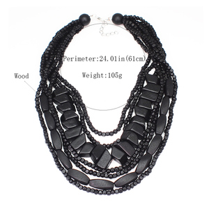 Bohemian kalung manik-manik kayu multilapis, kalung rumbai manik-manik kayu buatan tangan, perhiasan wanita Afrika