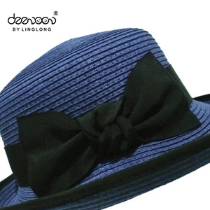 Chicas de promoción Plegable Negro Bowknot Bowler <span class=keywords><strong>Sombrero</strong></span> de <span class=keywords><strong>Paja</strong></span> - Product Image 5