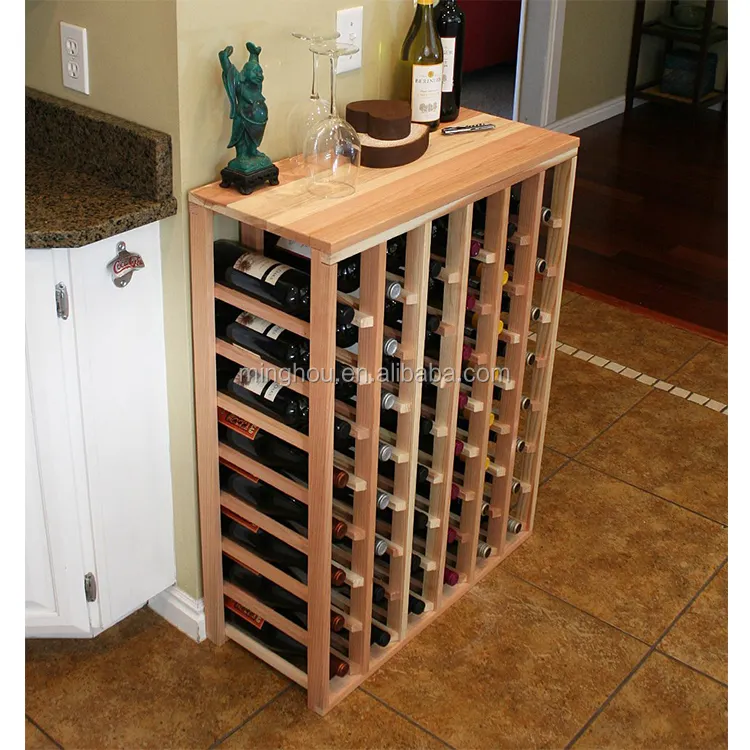 Estante de madera de pino sólido para vino, soporte de 54 botellas de cartón para vino, bricolaje