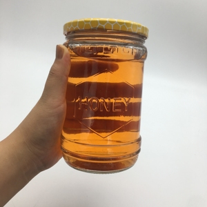 Pot en verre transparent vide de 600 ml en gros, forme unique, stockage de miel avec couvercle à logo design - Product Image 5