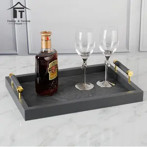 Custom mdf wood serving drink whiskey tray with handles factory price