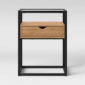 SWT in metallo e <span class=keywords><strong>legno</strong></span> divano da caffè <span class=keywords><strong>tavolino</strong></span> con piano in <span class=keywords><strong>vetro</strong></span> e cassetto - Product Image 3