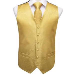 Benutzer definierte neueste Design Hochzeit formelle Herren Weste Polyester Paisley gelbe Westen Anzug Weste für Männer