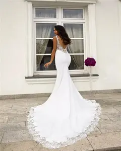 Очаровательные свадебные платья-русалки с открытой спиной, элегантное кружевное пикантное свадебное платье из крепа, фирменное немецкое свадебное платье, свадебное платье