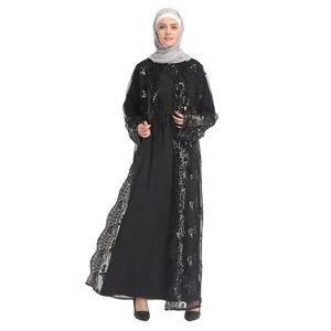 2019 नई महिलाओं के फैशन लक्जरी फीता सेक्विन तुर्की कपड़े पोशाक खुले abaya इस्लामी कार्डिगन