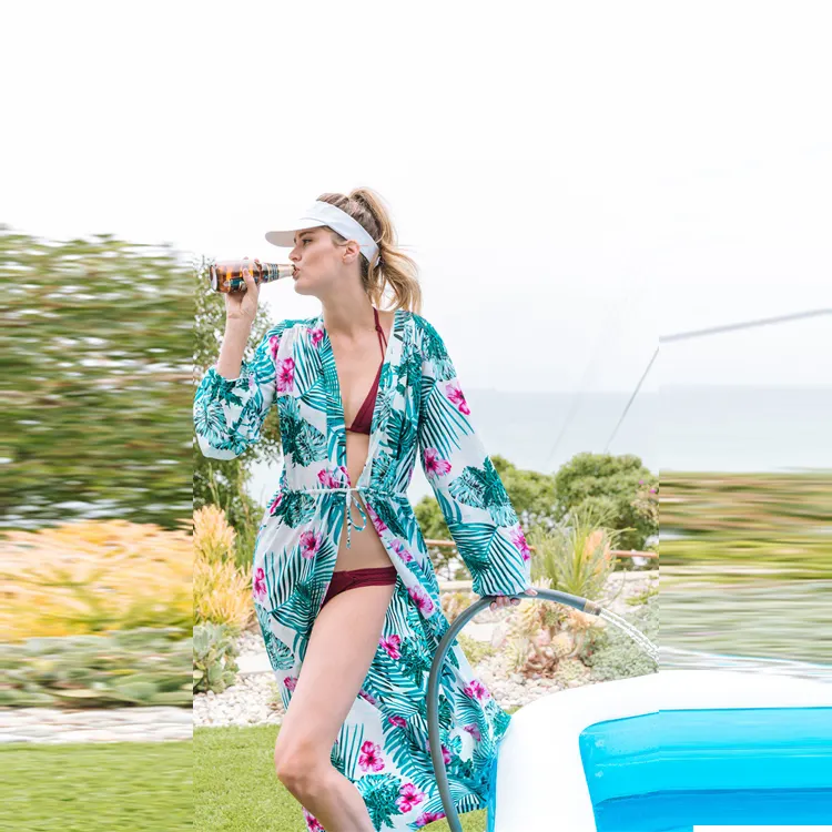 Mới Thăng Hoa Polyester Màu Xanh Lá Cây In Ấn Bikini Phụ Nữ Áo Tắm Bãi Biển Quần Áo Bãi Biển Tuny Bikini Bãi Biển Ăn Mặc Bìa up