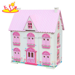 Mainan baru desain kayu kecil gaya Victorian rumah boneka untuk anak-anak W06A022