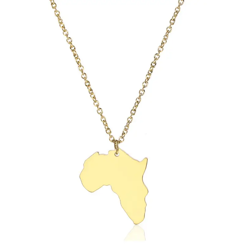 Gold jewelry africa map plate pendant travel medallions country shaped necklaces